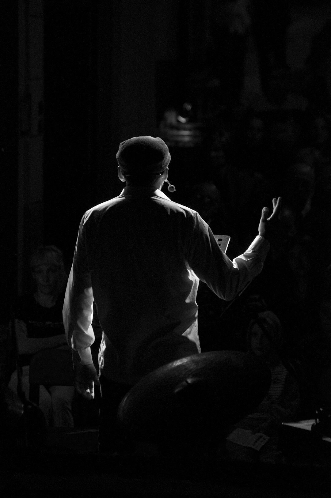 confident speaker on stage