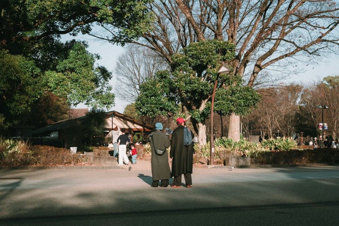 person walking in city park