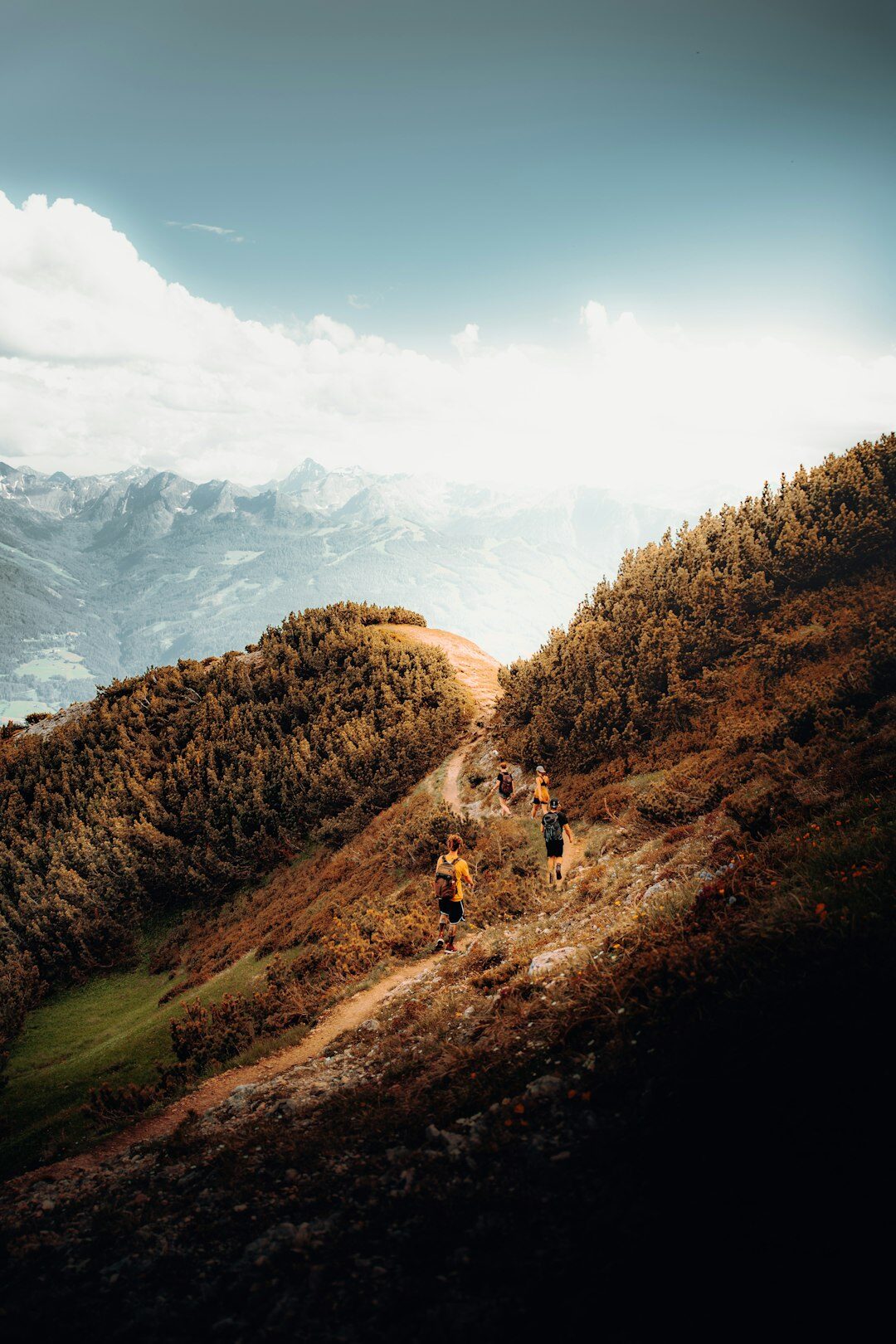 person hiking mountain path